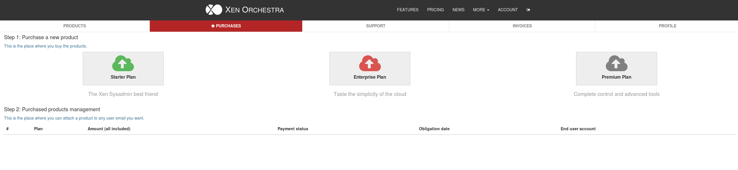 Purchase menu with edition selection