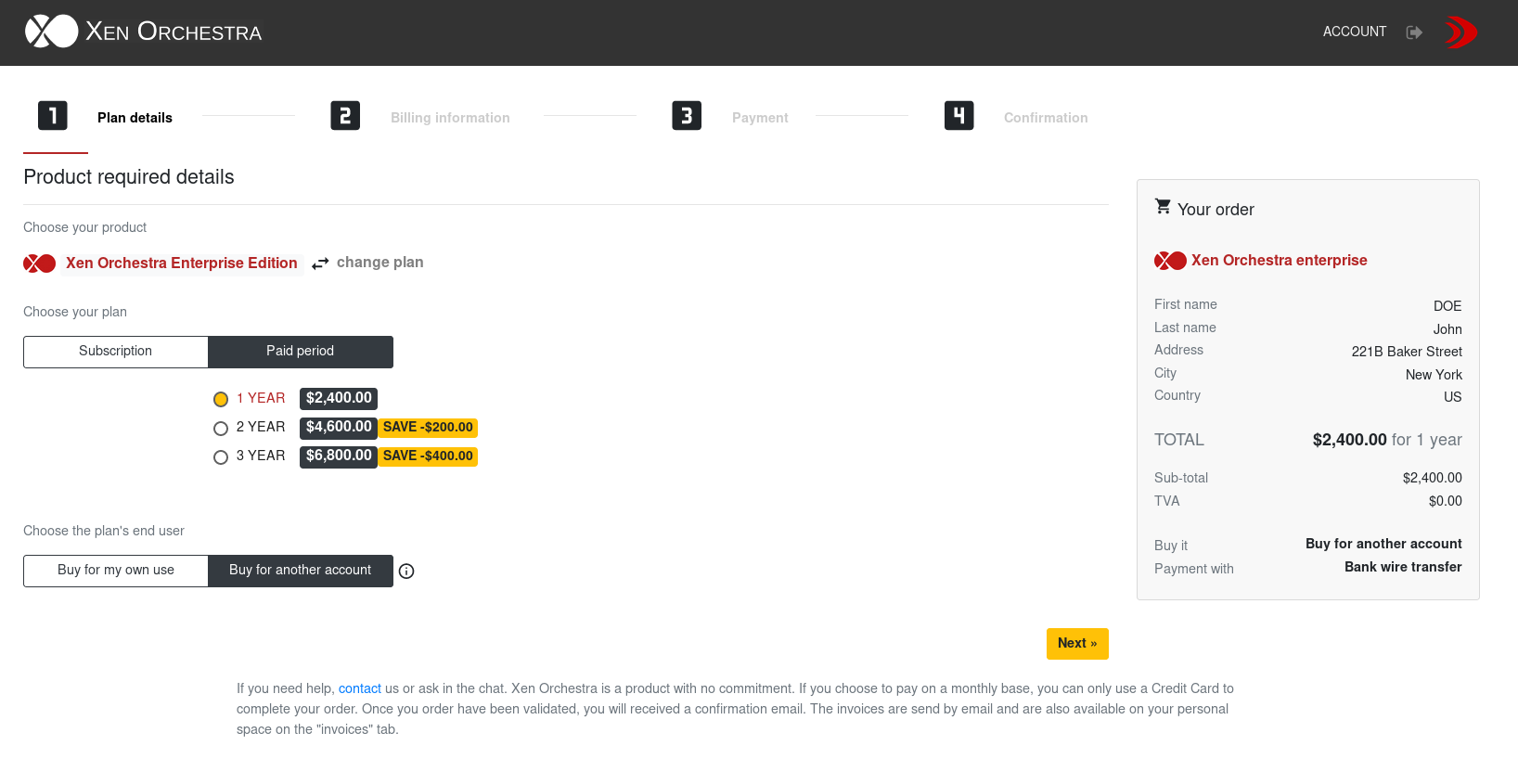 Purchase option selection