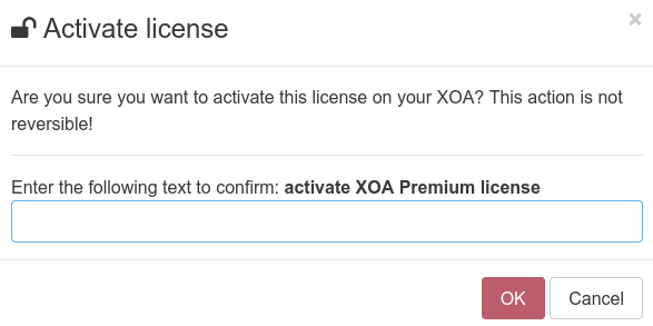 Confirmation dialog for license activation