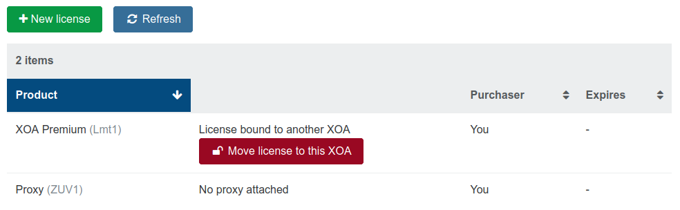 Move license to this XOA button in the license section