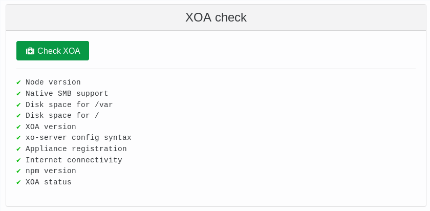 Launching xoa check from the Support section of the XOA menu