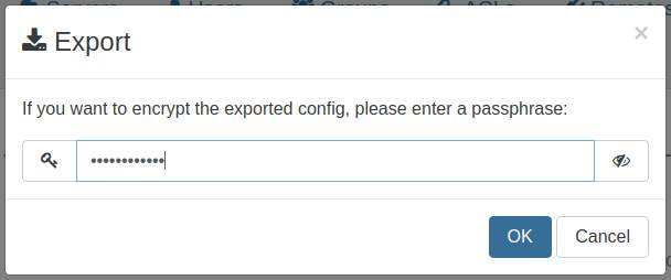 Configuration export modal in Settings, Config