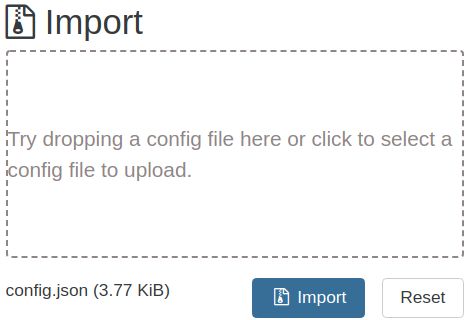 Configuration import section in Settings, Config