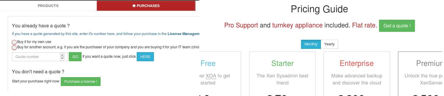 Quote request on the pricing page