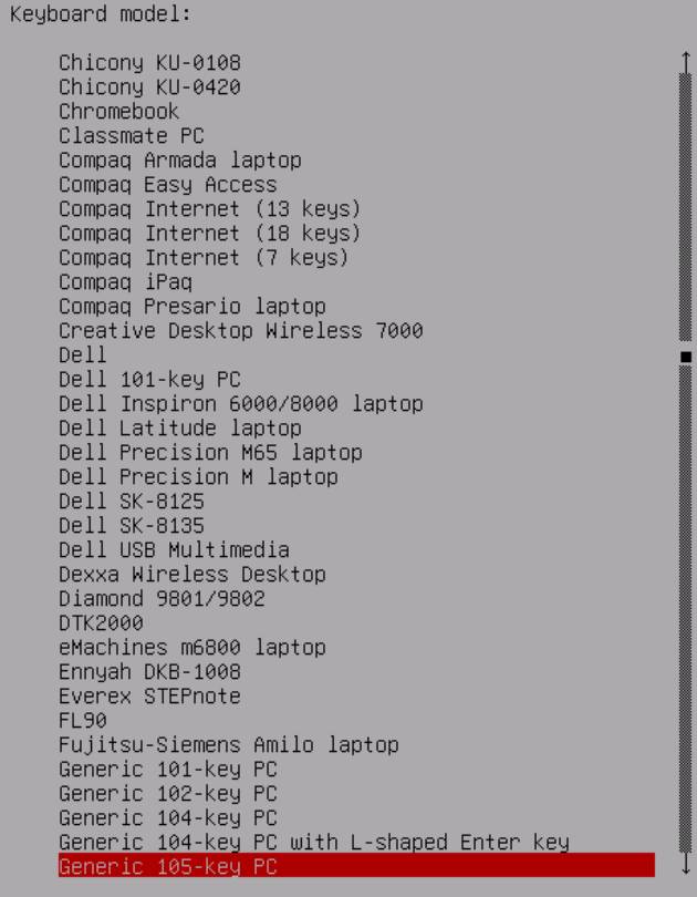 Keyboard model selection screen